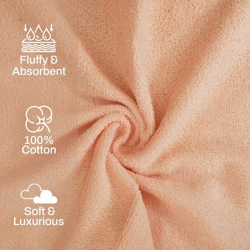 Image of Layers 100% Cotton Face Towels | 450 GSM Soft & Highly Absorbent | Aqua Plush Collection | Pack of 12 Super Soft Towels for Men & Women | 30 x 30 cm - Peach