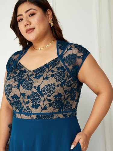 Image of Miss Chase A+ Women's Floral Printed Relaxed Fit V -Neck 3 /4Th Sleeve Georgette Maxi Dress