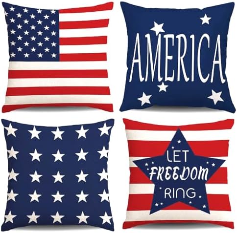 Hongsome 4th of July Throw Pillow Covers 18x18in Set of 4,Patriot...