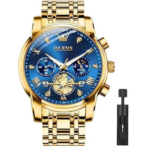 OLEVS Watches for Men Luxury Dress Stainless Steel Waterproof Chronograph