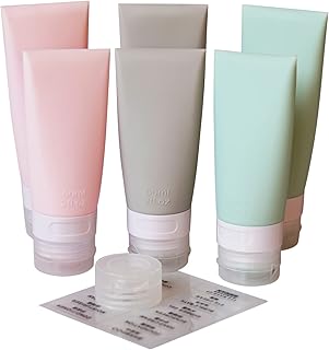 LARPIPAO TSA Certified Portable Soft Silicone Travel bottles Set - 6 Pack Leakproof Silicone Travel Bottles,Cosmetic Toile...