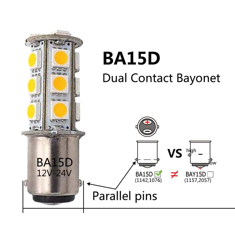 GRV Ba15d 1142 1076 Ampoule LED Super Lumineuse 18-5050SMD AC/DC 12V-24V pour RV Camping Boat Trailer Light Blanc Chaud Pack de 20