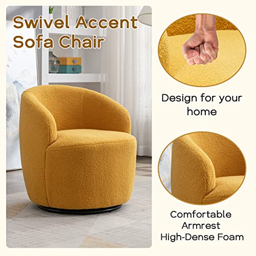 Sudwesto Swivel Barrel Chair With Teddy Fabric, Swivel Accent Chair, Comfy Sherpa Round Accent Chair, Swivel Club Armchair For Nursery Living Room Bedroom (Yellow) #TOP4