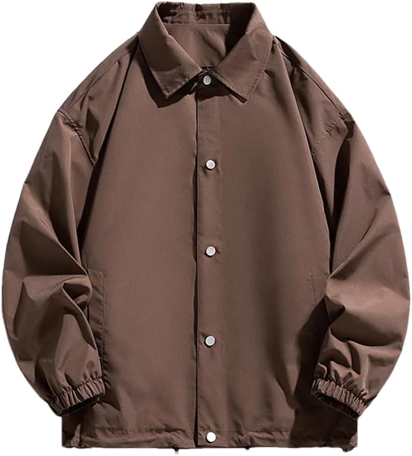 Fnfmrfmr Mens Button Long Sleeve Jacket Solid Color Workwear Casual Baseball Outerwear Coats