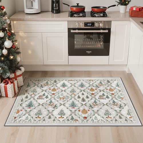 Madane Christmas Area Rug 2x3, Small Washable Grey Entryway Carpet Xmas Holiday Decor Accent Kitchen Non Slip Soft Low Pile Floor Doormat Indoor Throw Rug Entry Bedroom Entrance