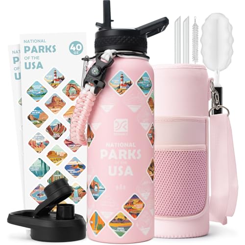 40 oz Insulated Water Bottle | Thickened Stainless Steel Vacuum Metal | Portable Sports Water Jug for Gym and Hiking with Straw, Carrier Bag, Handle Strap | BPA-Free 40 oz