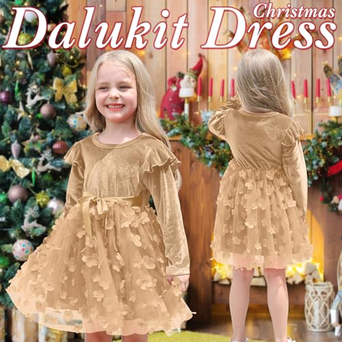 Toddler Girls Tutu Dresses Velvet Long Sleeve Dress for Little Girls Flower Ruffle Winter for Princess Holiday Party4
