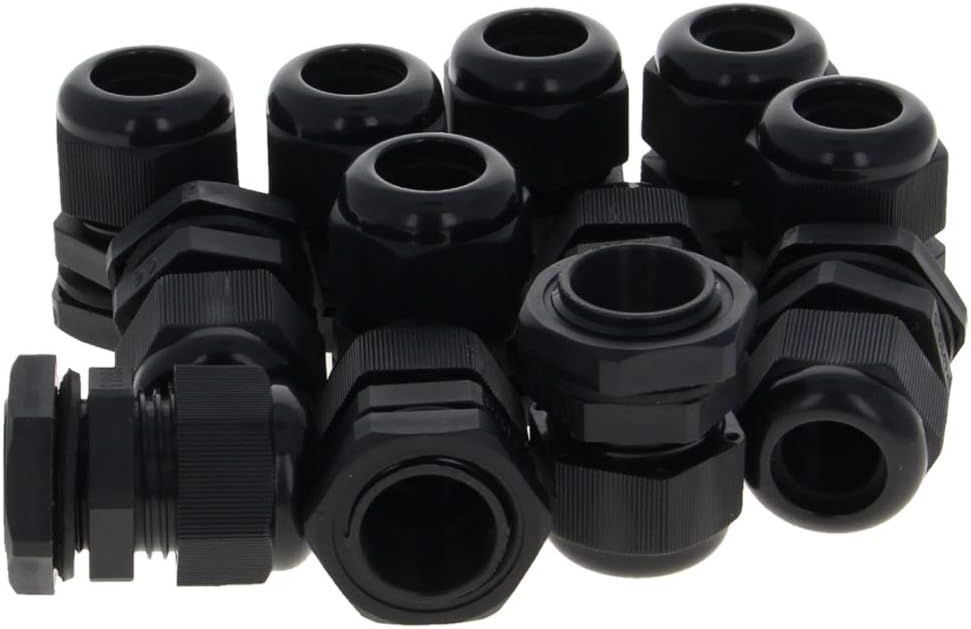 Bettomshin 100Pcs Cable Gland, Plastic Waterproof Cable Glands, PG13.5 Strain Relief Cord Connector, Black Nylon Joints Cord Grip Cable Glands Adjustable for 5-9mm/0.20"-0.35" Dia Cable