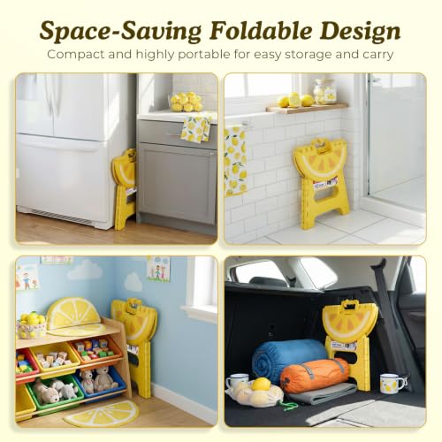 Image of ACSTEP 9 Inch Folding Step Stool for Kids, Sturdy Collapsible Step Stool Foldable Up to 300 lbs for Toddlers, Non Slip Foot Stools with Handle for Kitchen, Bathroom, Bedroom, Outdoor, Lemon Yellow