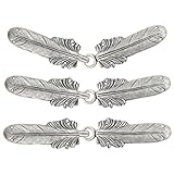 Bezelry 3 Pairs Large Feather Cape or Cloak Clasp Fasteners. 108mm (4-1/4 inch) Fastened. Sew On Hooks and Eyes Cardigan Clip (Antique Silver)