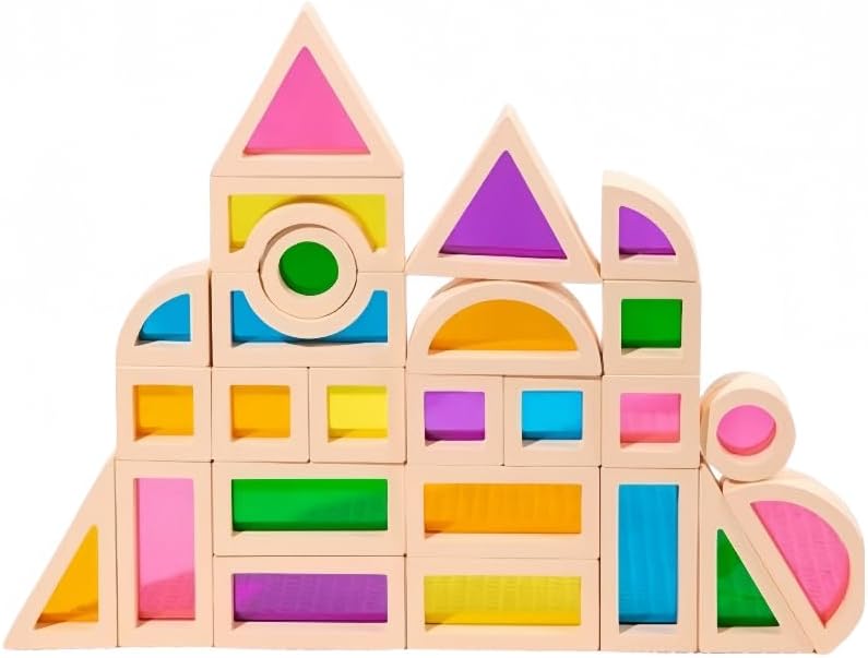 Rainbow Acrylic Blocks 25 PCS, Translucent Light Table Building Set, Montessori Sensory Toys for Toddlers 1-3, Preschool Educational Stacking Gifts for Boys Girls