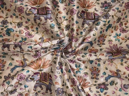 Brocart en soie ivoire jacquard éléphant pour confectionner votre tenue de mariage unique