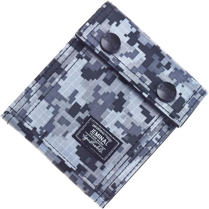 JEMINAL Camo Bifold Wallet for Men Thin Nylon Vertical Wallet with Cash Zipper Pocket Grey