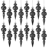 Luinabio 16 Pcs Black 4' Finial Drop Christmas Ornament Hanging Christmas Finial Ornaments Plastic Shatterproof Decor for Xmas Tree Winter Holiday Party Supplies, Shiny, Matte, Glitter, Sequin
