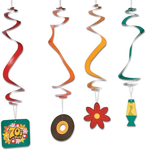 Fun Express - Decoraciones de remolinos colgantes de fiesta de los años 70 de 30 pulgadas - Espirales y remolinos para una divertida decoración