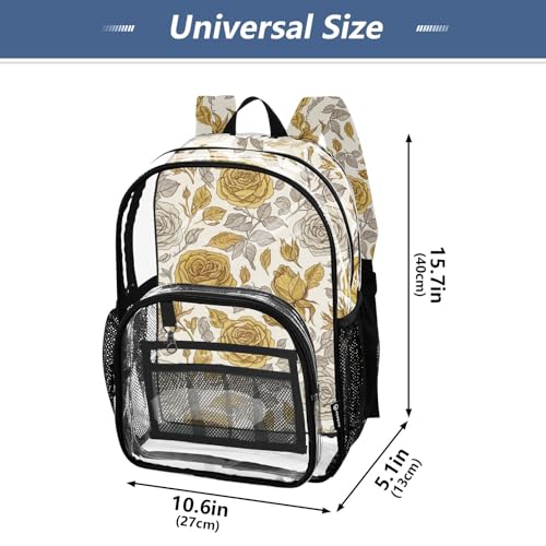 Vintage Floral White Flowers Clear Backpack for Women Boys Backpacks for Girls Large Plastic Approved Bag4