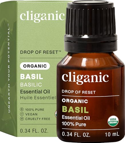Cliganic Organic Basil Essential Oil 100% Pure Natural for Aromatherapy | Non-GMO Verified