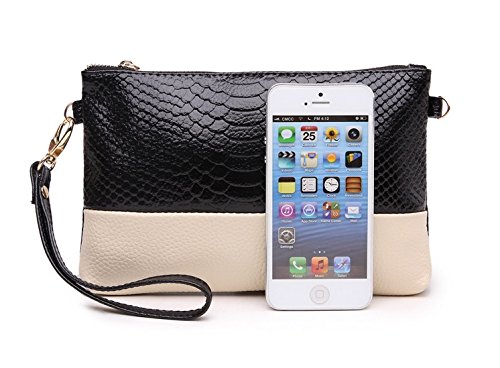Women's Leather Evening Party Small Handbag Shoulder Bag With Golden Chain Strap (Black) #TOP2