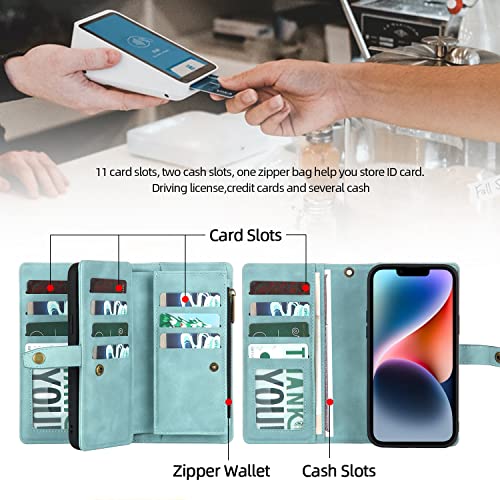 TwoHead for iPhone 14 Wallet Case with Card Holder,Detachable Magnetic Phone Case PU Leather Wallet Phone Case for Women/Men with Wrist Strap(Blue) by TwoHead - Used condition - Image 6