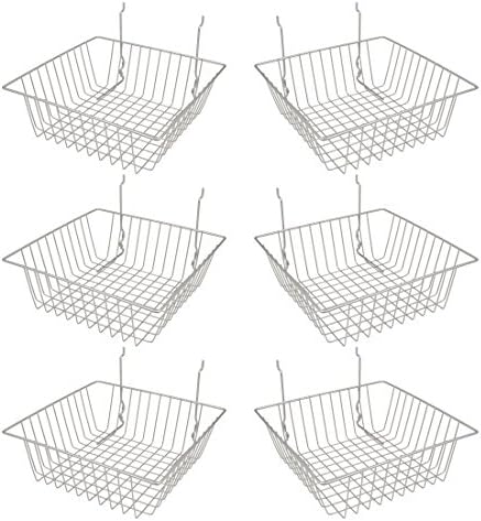 Econoco Multi Fit Epoxy Chrome Small Wire Basket for Slatwall, Grid of Pegboard, Commercial All Purpose Basket, (Pack of 6)