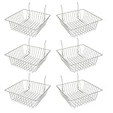 Econoco Multi Fit Epoxy Chrome Small Wire Basket for Slatwall, Grid of Pegboard, Commercial All Purpose Basket, (Pack of 6)