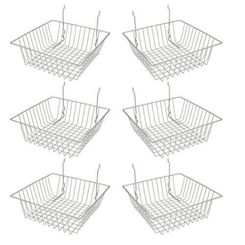 Econoco Multi Fit Epoxy Chrome Small Wire Basket for Slatwall, Grid of Pegboard, Commercial All Purpose Basket, (Pack of 6)