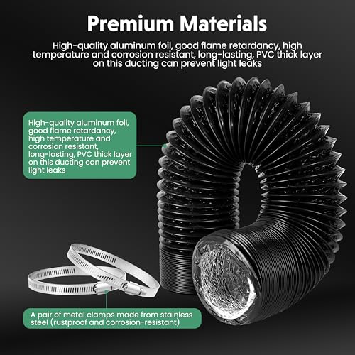 Flexible 8-Inch Aluminum Ducting, Dryer Vent Hose, Heavy-Duty Three-Layer Protection, 25-Feet Long for Heating Cooling Ventilation and Exhaust, Black by InfiniPower - Image 3