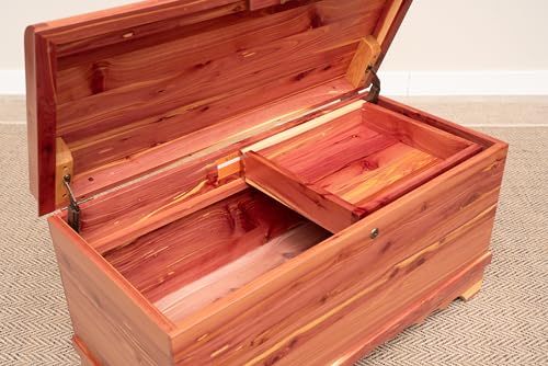Image of Rustic Red Door Co. Cedar Hope Chest with Waterfall Top and Tray, Amish Made Wooden Storage Trunk Box for Bedroom, Blanket, Clothes, Anti-Slam Hinges and Lock, Cedar Wood, Natural Stain, 36 inch Long