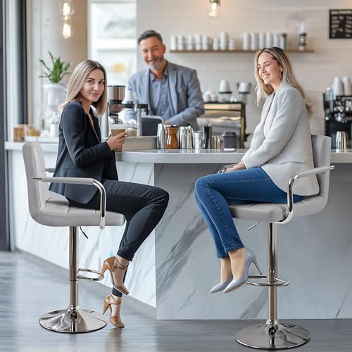 Image of Yaheetech Bar Stools Set of 4, Adjustable Swivel with Backs, Light Gray