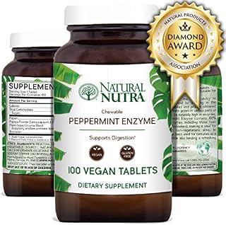 Natural Nutra Chewable Peppermint Digestive Enzyme Supplement, Plant Based, Papaya (Papain), Amylase, Pineapple
