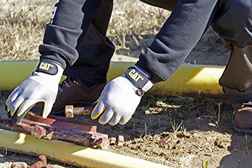 Cat® Cat017415J Polyester Shell Gloves – Gray/Black/Yellow, Jumbo, Double Coated, Textured Latex Palm Gloves #TOP6