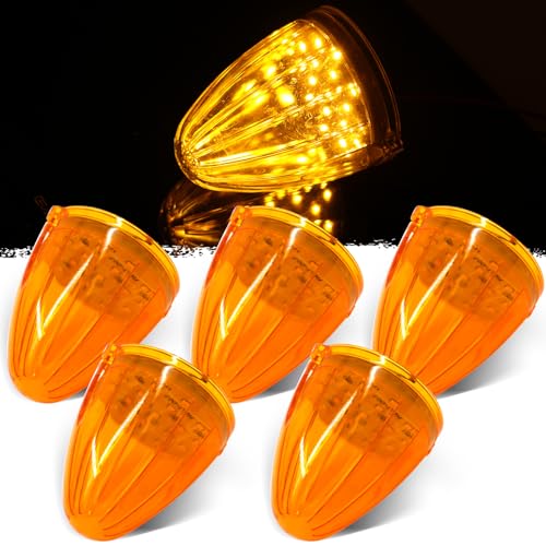 dreamdragon 5pcs Cab Marker Light Front Top Roof Running Light 17 LED Amber Waterproof Front Head Indicator Signal Light, Compatible with Kenworth Freightliner Mack Heavy Duty Trucks (Amber Lens)
