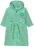 Geringelter Bademantel für Jungen aus der SCHIESSER-Serie Boys World im sommerlichen Ringel-Look in Grün und Weiß auf der Brust mit Feuerwehr-Applikation und Tatüütata-Schriftzug in DunkelBlau praktische Kapuze, Bindegürtel und Knopf am Kragen aufgsetzte Tasche mit kleinem SCHIESSER-Flag an der Seitennaht außen aus kuscheligem Webvelours, innen aus saugstarkem Frottee