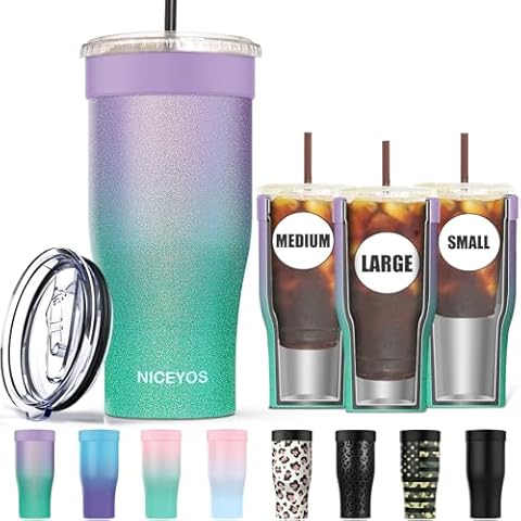 Universal Iced Coffee Sleeve - Niceyos Upgraded Double Wall Reusable Stainless Steel Holder Sleeves Insulator for Cold Drinks Fits Starbucks Dunkin Donuts McDonalds Small Medium Large Cups (Glitter) Cover