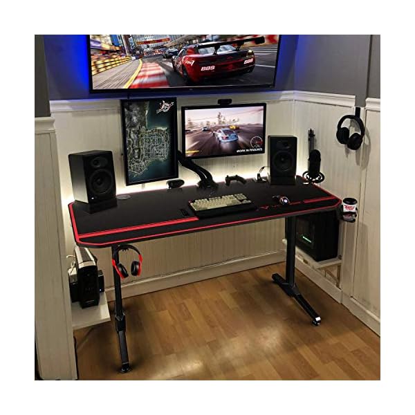Vitesse 55 inch Gaming Desk T Shaped Computer Desk with Free Large Mouse pad, Racing Style Professional Gamer Game Station with USB Gaming Handle Rack, Cup Holder & Headphone Hook - Image 3