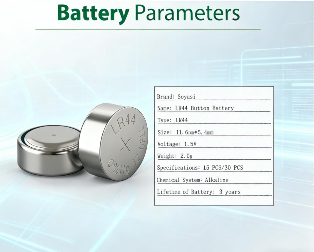 30 Pack LR44 AG13 L1154F 357 A76 1.5V Alkaline Button Coin Cell Battery | Long-lasting alkaline power, compatible SR44 303, fits watches, calculators, remotes & small electronics
