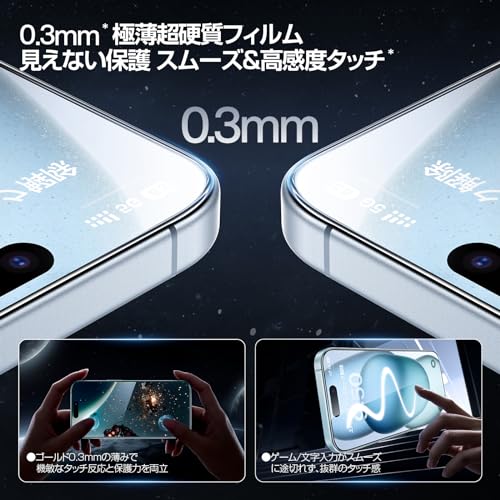 「画期的なガイド枠」SmartDevil ガラスフィルム iPhone 15 用 保護フィルム 超簡単貼り付け 米軍MIL規格 落下保護 気泡ゼロ 滑らかな手触り 指紋防止 アイフォン15 用 強化ガラス 2枚セット