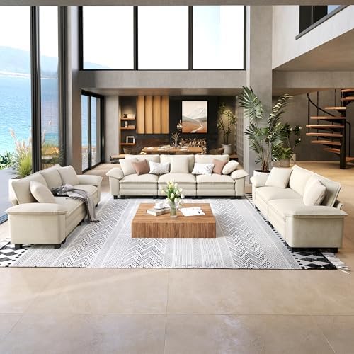 3 Piece Living Room Sofa Furniture Set, Chenille Modular 2 Lovese...