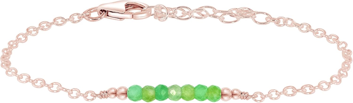 Luna Tide Tiny Sparkling Chrysoprase Faceted Bead Bar Bracelet in 14k Rose Gold Fill