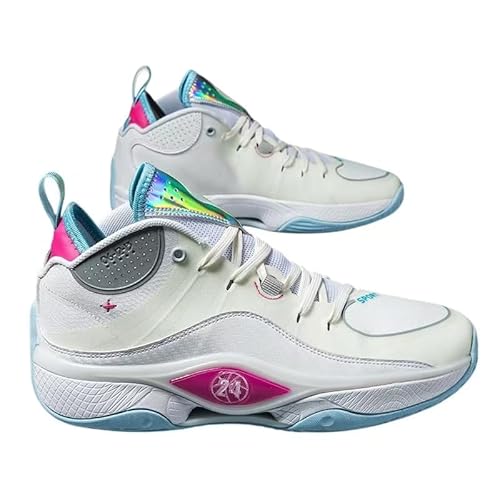 Chaussures de basket-ball lumineuses résistantes à l'usure MD + semelle en caoutchouc hautement élastique pour couple, Blanc rose rouge, 10