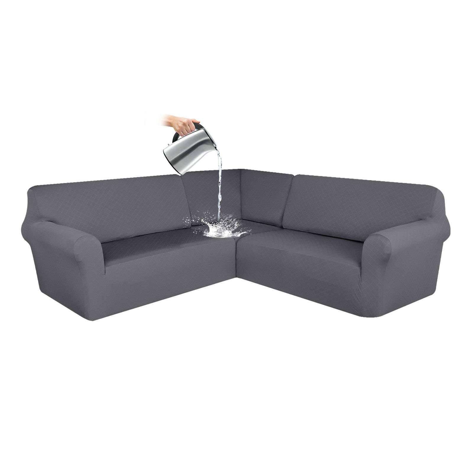 Waterproof Corner Sofa Covers, 3 Pieces Sectional Sofa Cover L Shape Corner Sectional Couch Covers Non Slip Furniture Protector For Living Room-grey-5 Seater