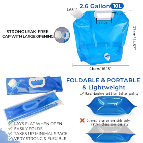 Kamiya 4 Stück 10L Faltbarer Wasserkanister mit Dichtem Deckel und Ventil,Flexibler Wasserkanister,10 Liter Faltbarer Wasserkanister Bpa-Frei für Outdoor Camping
