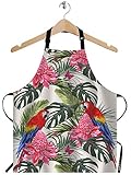 WONDERTIFY Tropical Scenery Apron,Beautiful Floral Summer Tropical Palm Leaves Parrot Bib Apron with...