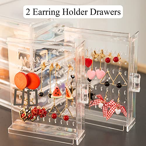 Wmm Acrylic Jewelry Organizer Box, Clear Earring Jewelry Organizer Hanging Boxes With 4 Velvet Drawers, Birthday And Christmas Gift, Clear Acrylic Jewelry Box For Earrings Ring Bracelet Necklace #TOP1