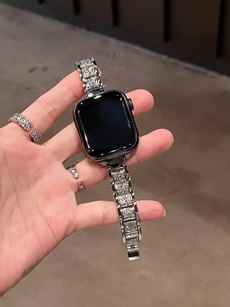 KADES Compatible with Apple Watch Band for Women, Fits for Series 11/10 (46/42mm), Series 9/8/7 (45/41mm), Series 6/5/4/SE (44/40mm), Series 3/2/1 (42/38mm), Shiny Rhinestone Metal Bracelet Strap - Image 6