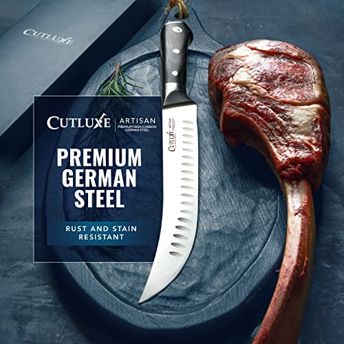 Cutluxe Butcher Knife – 10″ Cimeter & Breaking Knife – Forged High Carbon German Steel – Full Tang & Razor Sharp – Ergonomic Handle Design – Artisan Series #TOP6