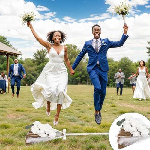 Wedding Broom for Jumping Ceremony DIY Bride Bridegroom Jump Broom Jumping The Broom for Wedding 11.8 x 29.1 in Whisk Wedding Brooms with Ribbons Eucalyptus Leaves Roses for Wedding Ceremony Craft - Thumbnail 3