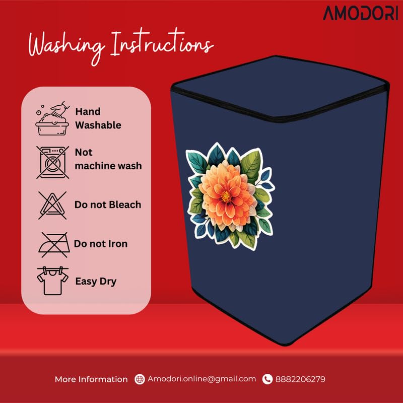 Image of Top-load washing machine cover Compatible for LG & SAMSUNG 8.5 Kg to 10KG Solid Blue Flower Orange beautiful digital illustration print