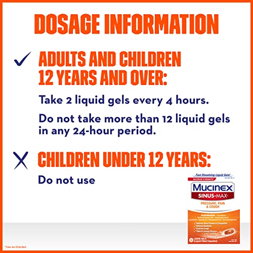 Mucinex Sinus-Max Maximum Strength Pressure, Pain & Cough Liquid Gels And Sinus-Max Severe Nasal Congestion, 3/4 Fl Oz + 16 Liquid Gels #TOP4