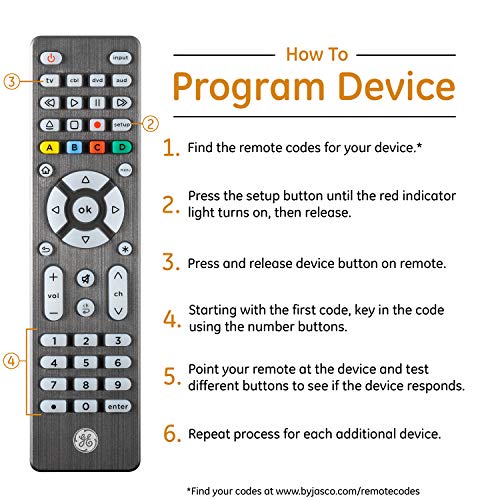 Ge Backlit Universal Remote Control For Samsung, Vizio, Lg, Sony, Sharp, Roku, Apple Tv, Tcl, Panasonic, Smart Tv, Streaming Players, Blu-Ray, Dvd, Simple Setup, 4-Device, Graphite, 48848 #TOP4